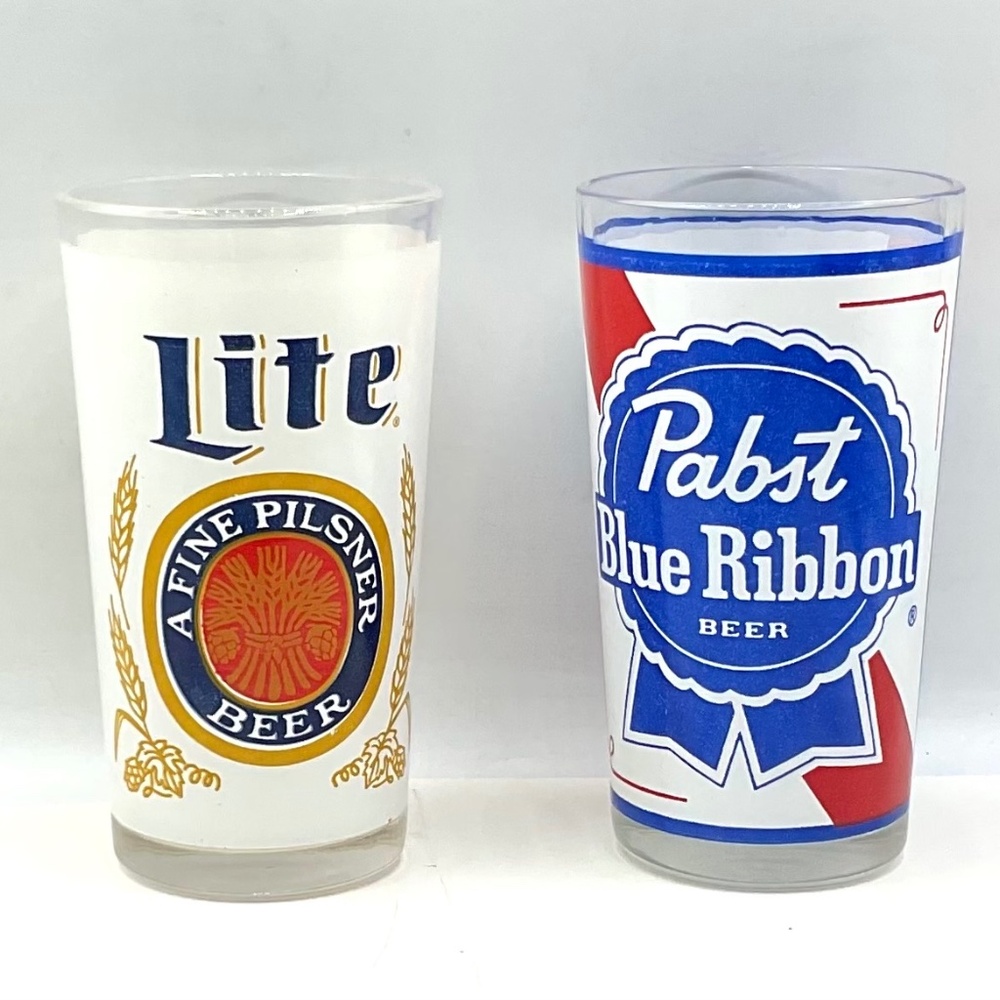 Miller Lite and Pabst Blue Ribbon Beer Glasses